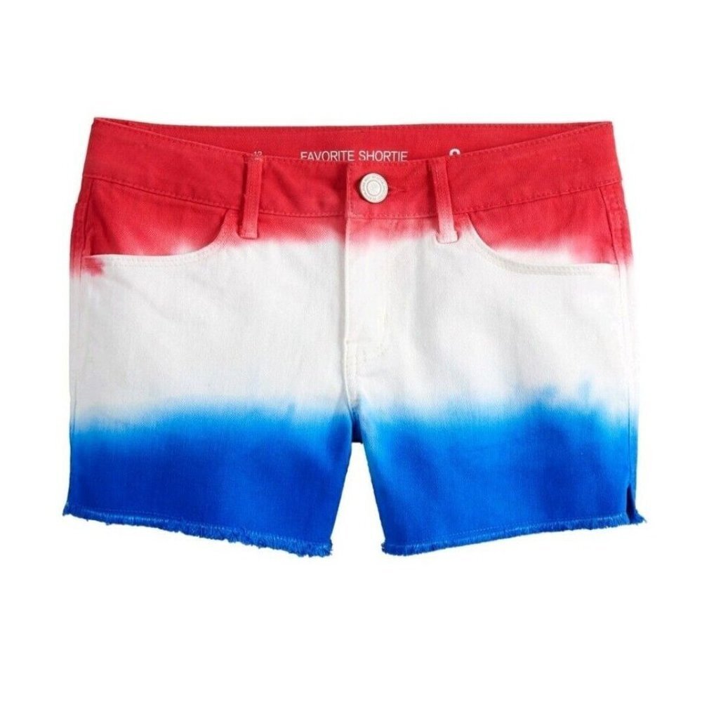 Favorite Shortie SO Girls Size 14 Flag Cuffed Jean Shorts Red White Blue